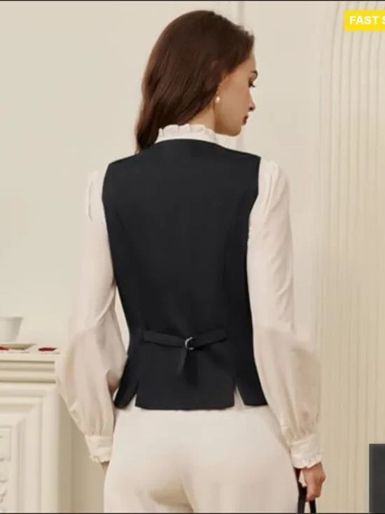 Sleeveless V-Neck Waistcoat Vest Lightweight Business Casual Adjustable Back - Picture 5 of 7